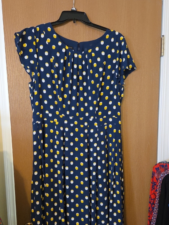 Talbots Dresses & Skirts - Talbots Navy Polka Dot Midi Dress with Yellow and White Dots Size 16